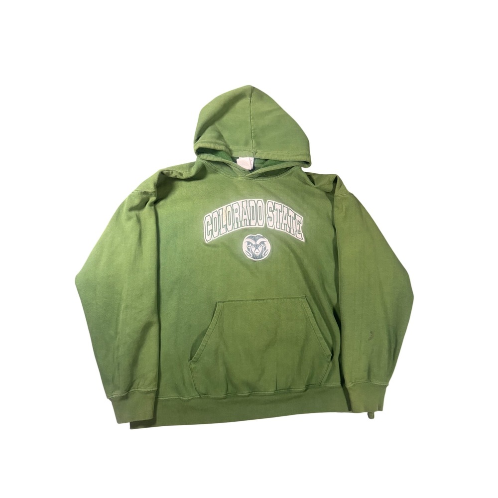 Vintage 90s CSU Colorado State University Hoodie Sun Faded Green USA Sport Club